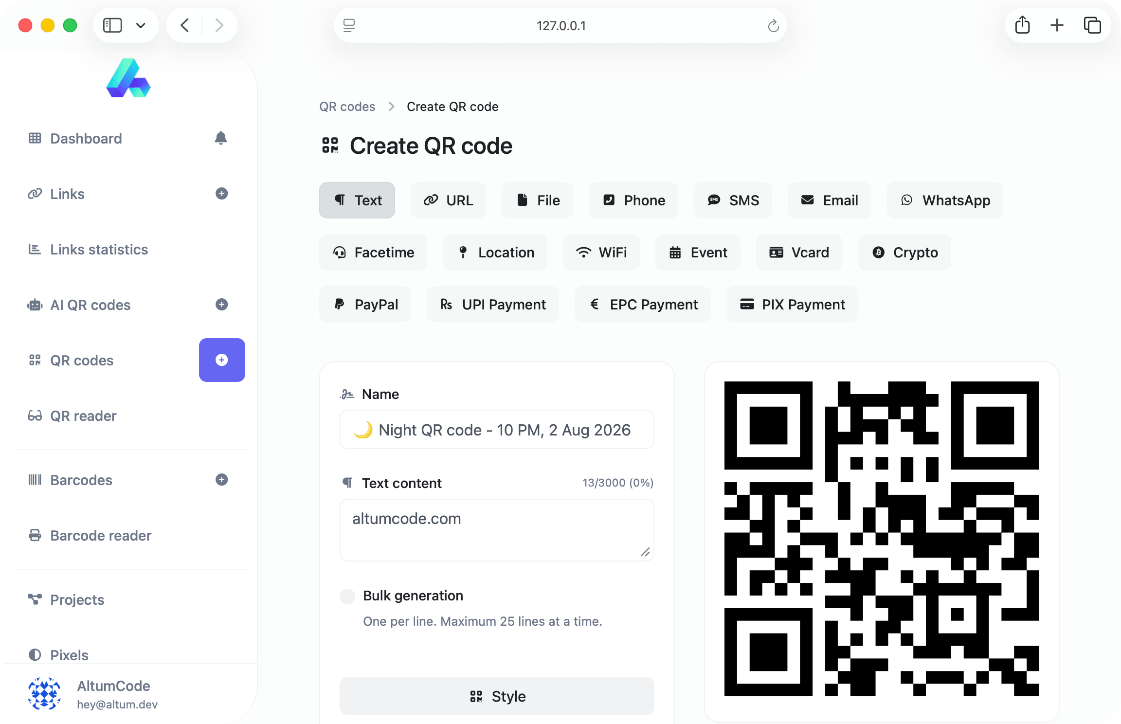 66qrcode qr code creator showing the QR code templates